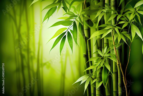 Green bamboo background fresh leaves on tree as nature ecology and environment concept. Generative Ai