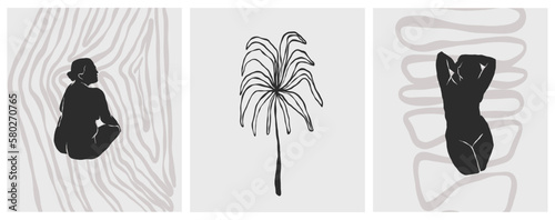 Hand drawn vector abstract graphic line simple,contemporary collection set with female figures silhouettes body shapes.Fashion feminine concept design for wall decor,print,poster,wallpaper,background.