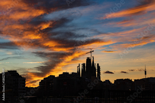 Sunset in the city of Barcelona.