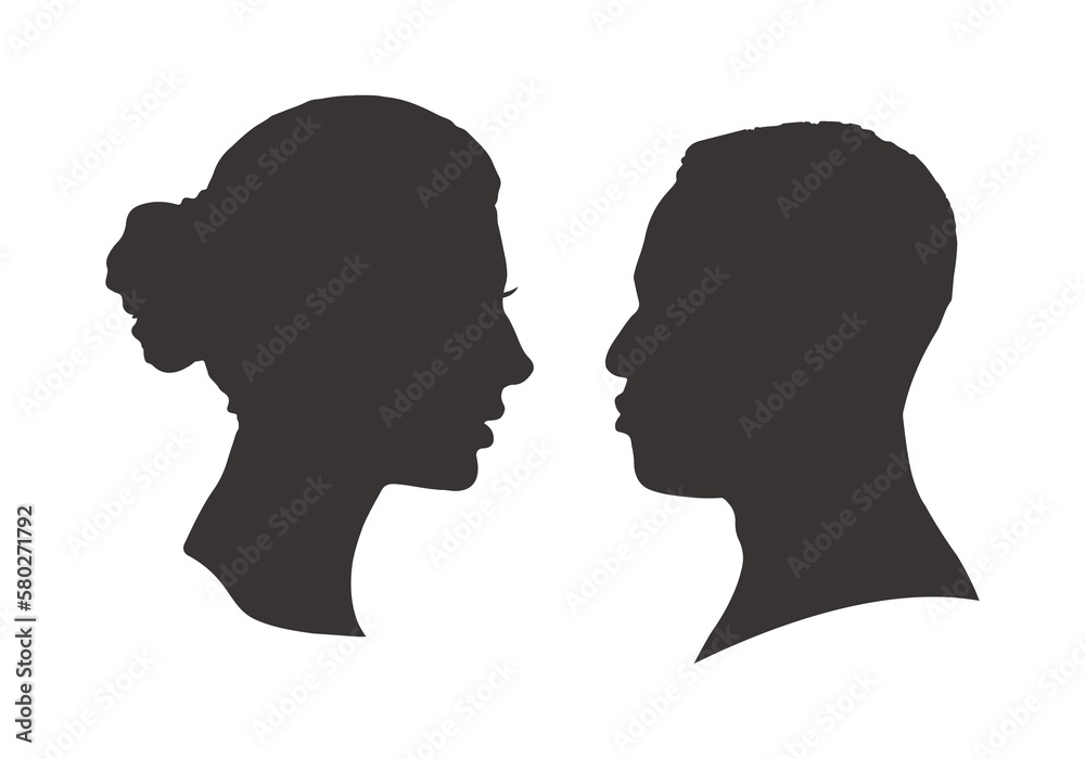  Man and woman silhouette face to face