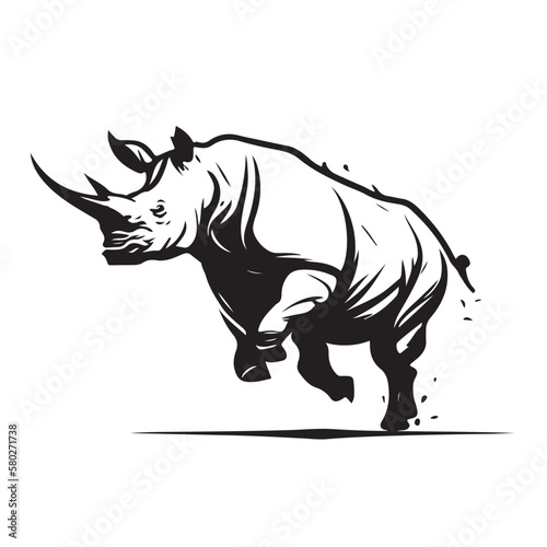 Rhino logo template. Endangered African Rhinoceros silhouette icon. Horned animal symbol. Vector illustration.