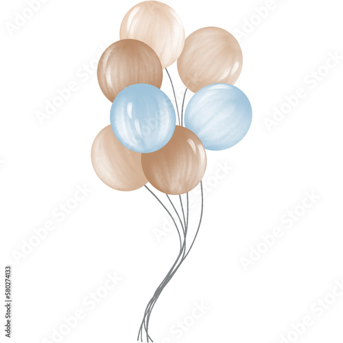 Hand drawn watercolor illustration of pastel air balloons.baby shower,greeting cards,invitation cards,happy birthday,etc.