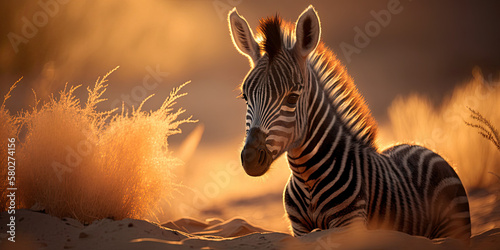 Adorable Zebra Foal Enjoying Sunset in High Definition - Exploring the Animal Kingdom. Crafted with Generative AI © Reece