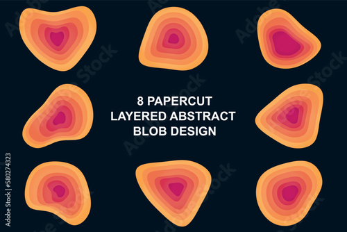 An abstract papercut blob layered design set with multiple layers and a gradient of orange and red, a colorful and interesting abstract shape with multiple layers that blend smoothly. warm color