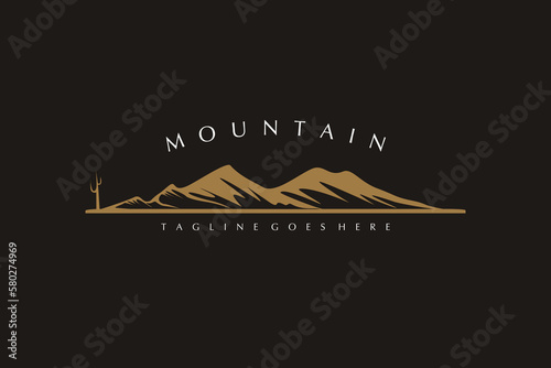 Mountain with Cactus, like Camelback Mount Shape Nature Landscape logo design