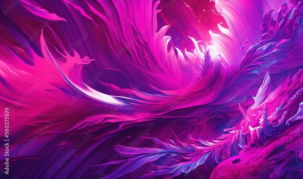  an abstract painting of purple and pink colors with a large wave coming out of the center of the image and a smaller wave coming out of the center of the image.  generative ai