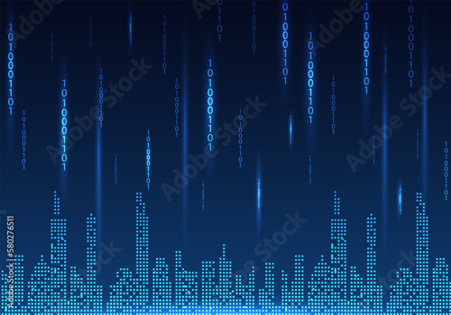 Smart city that brings technology to make it convenient for people and also creates business growth in the city. , is a pixel city vector and the code of the data transmission.