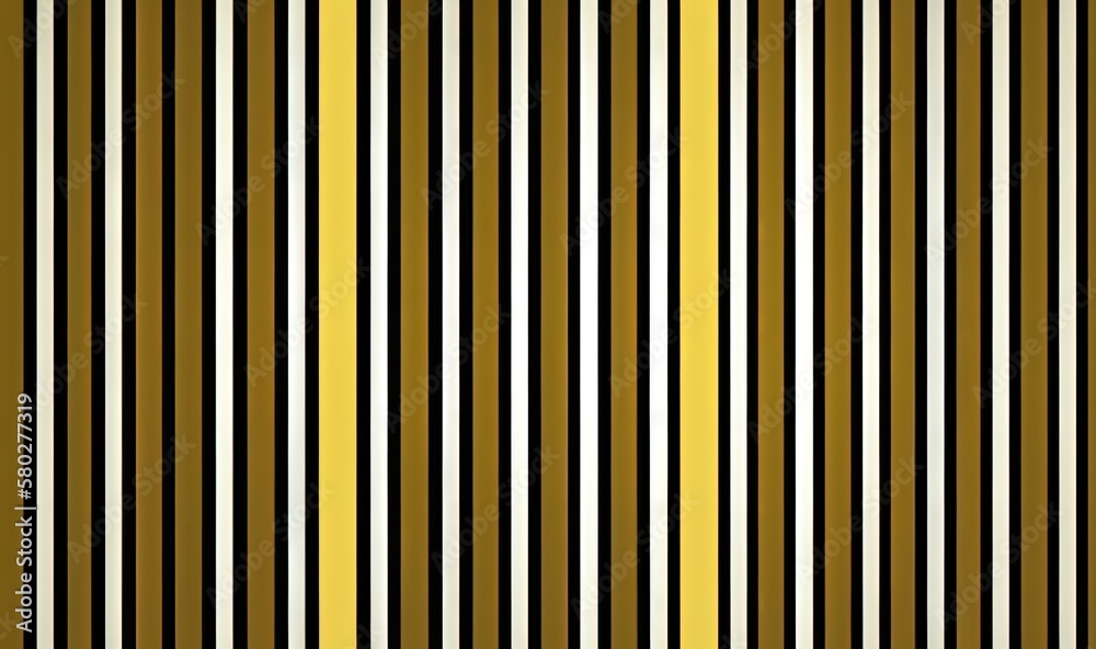  a yellow and black striped wallpaper with vertical lines in the center of the wall and a black and white stripe in the middle of the wall.  generative ai