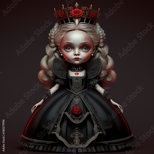 Queen. Cute princess goth goddess Chibi girl with big eyes that looks like a doll with big head created with Generative AI technology