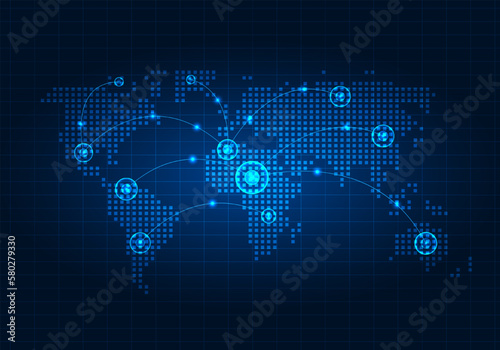 Background Technology sheet at the world represents expanding business commerce and exchanging business information through the internet to increase sales and increase revenue for business.