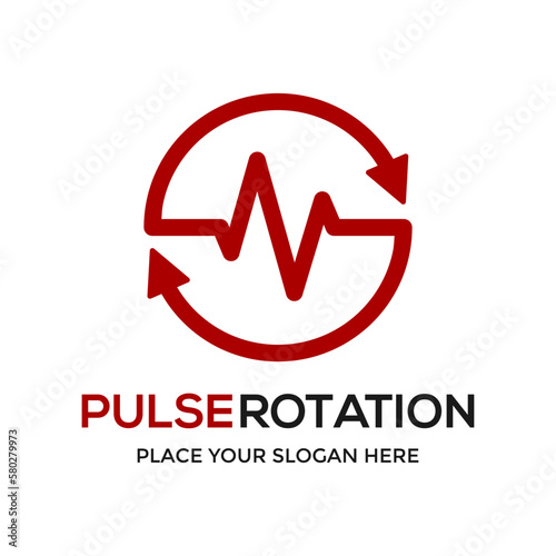 Pulse rotation vector logo template. This design use arrow and pulse symbol.
