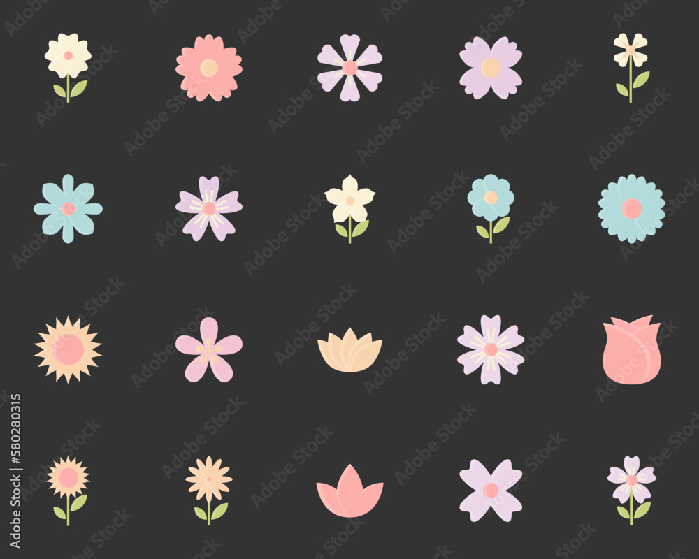 set of flower icons, spring, natural, floral