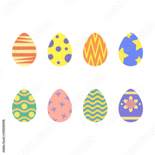 set of easter eggs, happy easter flat style, transparent png, illustration