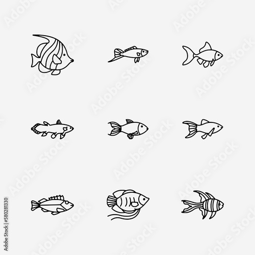 set of fish icons isolated on white