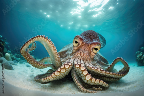 Octopus vulgaris, a common octopus, in the Mediterranean Sea, generative AI © Kien