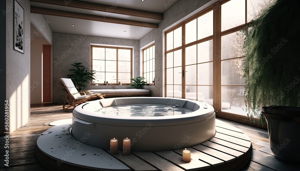 Modern jacuzzi at home to make difficult weekdays easier - obrazy, fototapety, plakaty 