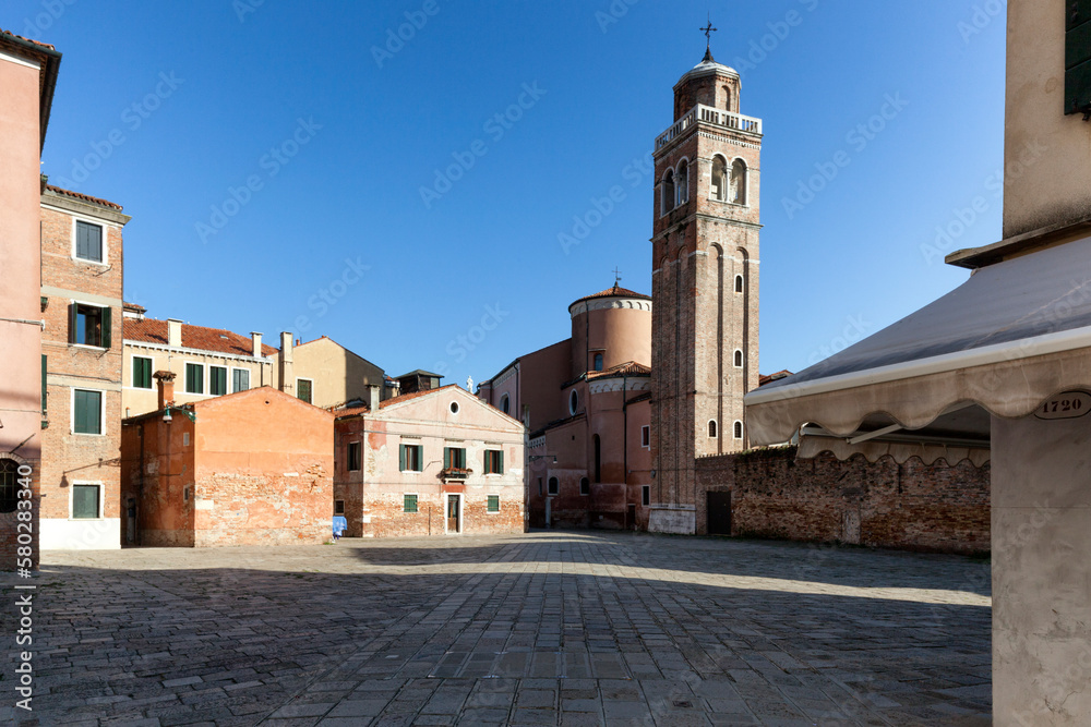 Venezia. Campo de l'anzolo Rafael con la Chiesa di San Sebastiano e Campanile 