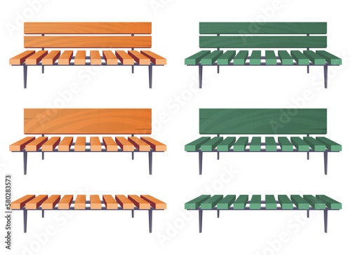 Park bench collection in cartoon style vector illustration isolated on white