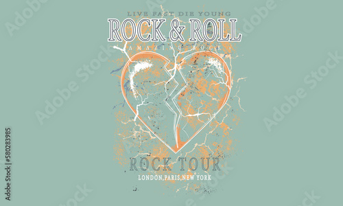 Heart rock and roll vector design for t-shirt. Love rock tour artwork.