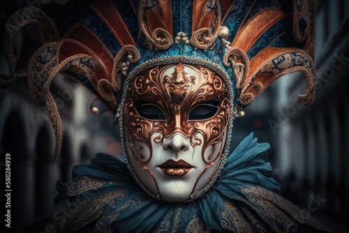 Venice, Italy, 2022 Carnival Mask. Generative AI