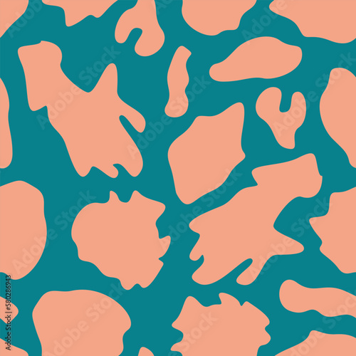 Seamless pattern with animal print, abstract shapes. Mid Century Modern Art design for paper, cover, fabric, interior decor and more.