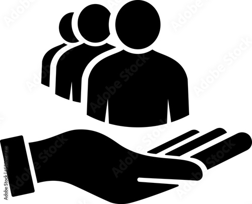 Group of people in the palm of your hand icon as a concept of social communication