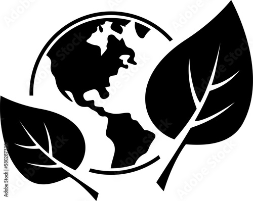 The icon of a leaves on global planet Earth as a concept for environmental conservation