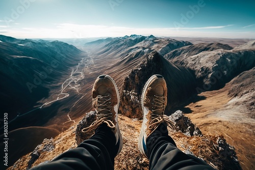 On Top of Tallest Mountain with Feet Hanging Over AI Generated © Digital Dreamscape