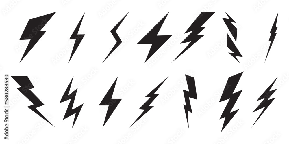 Electric power icon. Thunder bolt lightning icons set. Flash lightning