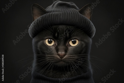 Portrait of a Cat dressed in a black suit, generative ai 