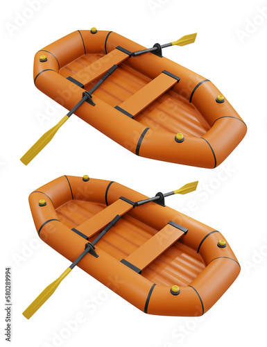 3d rendering inflatable boat rubber balloons perspective view