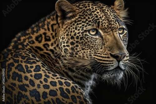 Panthera pardus (the leopard) upright and facing the camera. Generative AI