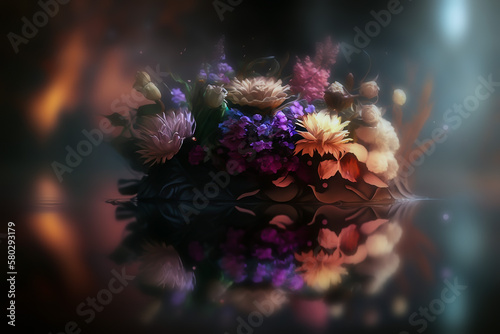 a bouquet of colorful flowers on a blur background, generative ai