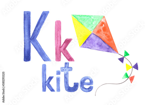 Aquarelle letter K for written word 