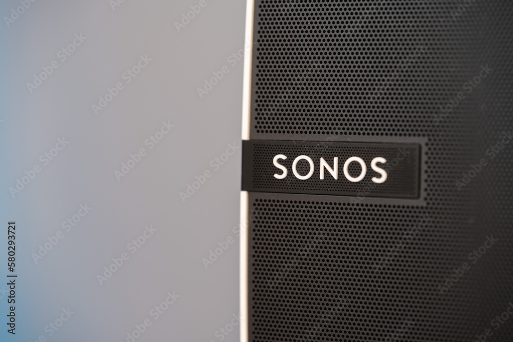Sonos Play 5 Smart Speaker in White with Grey Grille Landscape Aspect Stock  Photo | Adobe Stock