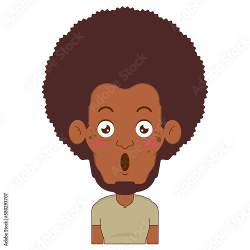 afro man surprised face cartoon cute
