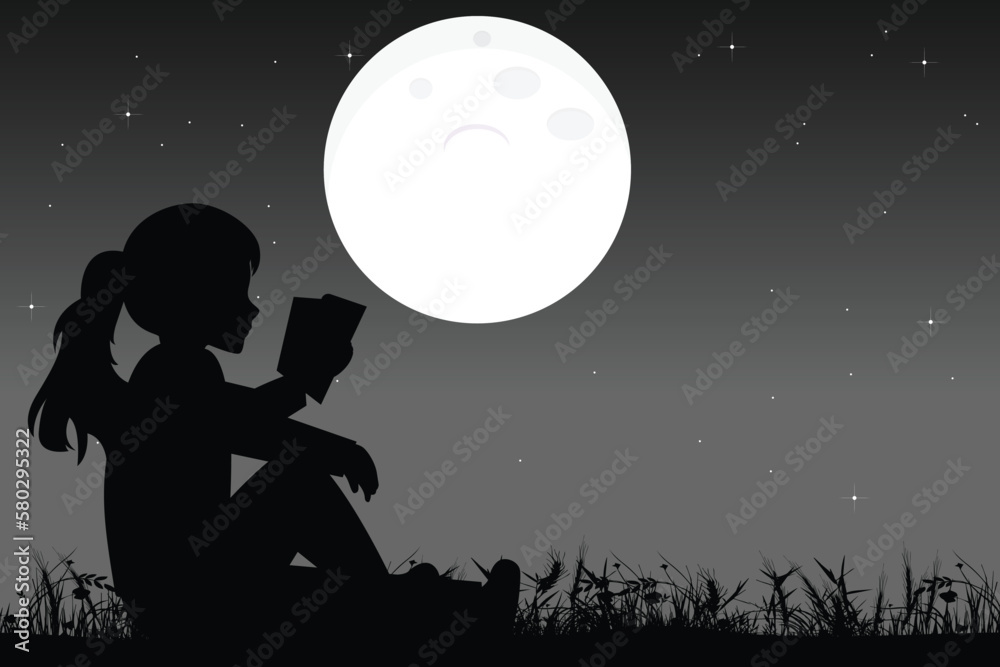 cute girl and moon silhouette landscape cute girl and moon silhouette landscape