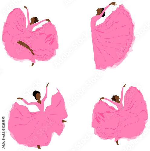 Fototapeta Naklejka Na Ścianę i Meble -  Cute girls dance in pink fashion.