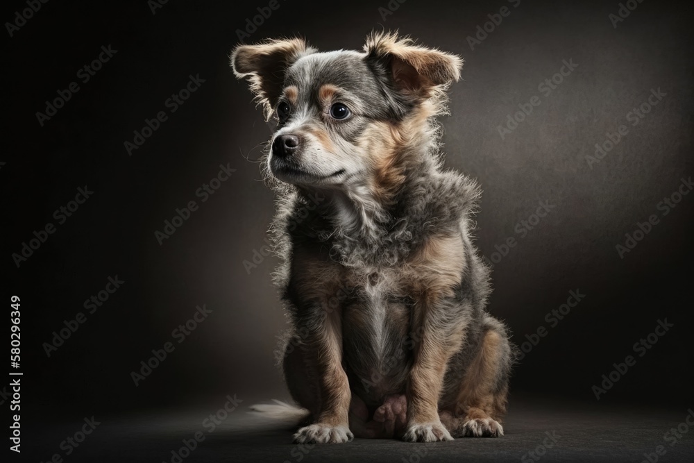 lonely studio photo of a dog from an animal shelter. Generative AI
