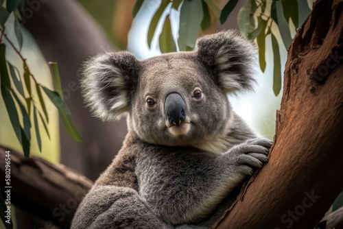joyful contented coala sitting in a tree and taking it easy. Generative AI