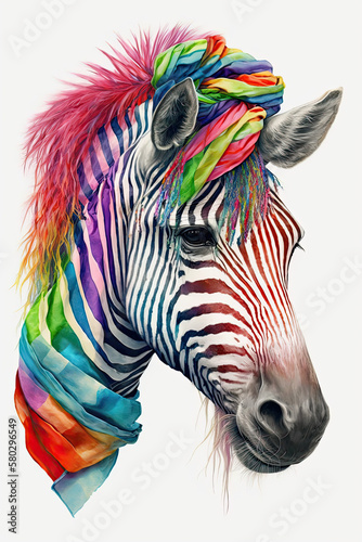 Zebra wearing Bandana  Psychedelic Illustration. Generative AI