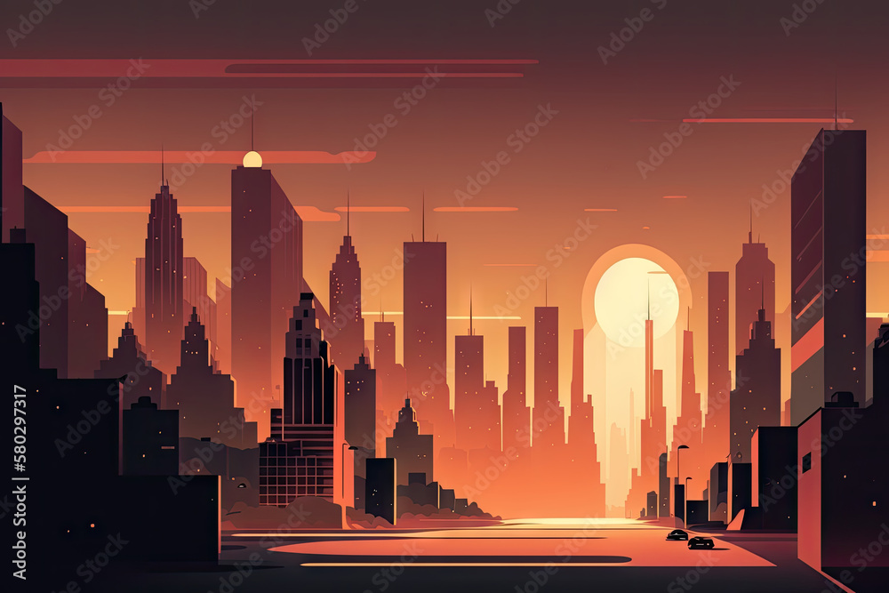 City Silhouette Landscape Wallpaper - City Landscapes Backdrops Series - Cityscape Background Texture created with Generative AI technology