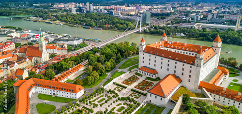 Canvas Print Aerial view of Bratislava Castle and city skyline on a summer afternoon
