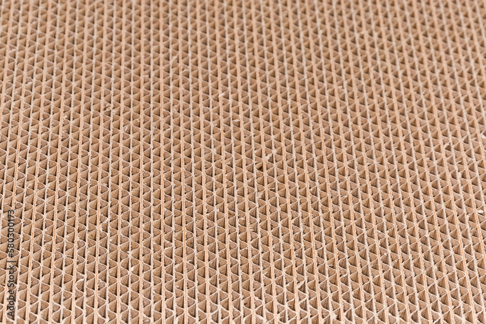 Fototapeta premium Cross section of multilayer unbleached corrugated cardboard, selective focus