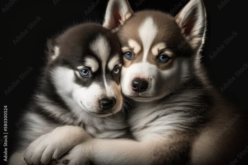 Friendship like this Siberian husky portrait lasts a lifetime. Husky Dog Puppies. Generative AI