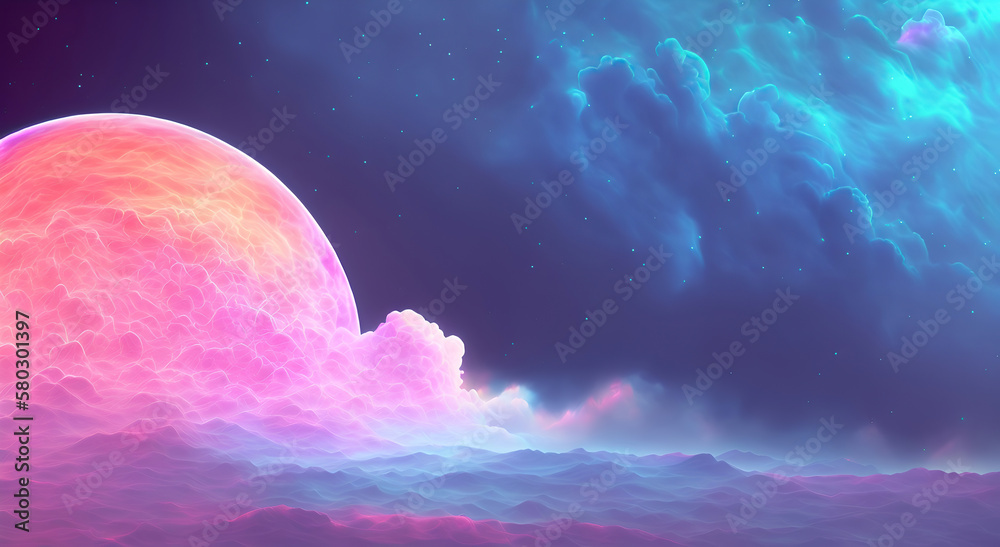 Obraz premium Nebula Space Galaxy Neon Cloud | Generative AI