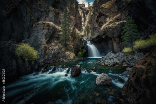Idaho s Box Canyon Waterfall. Generative AI