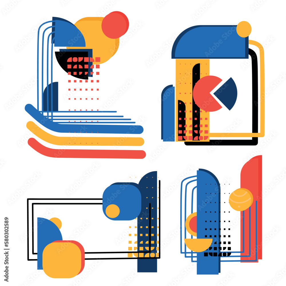 Abstract Bauhaus geometric shapes and composition set, vector illustration. Retro elements, geometric pattern for a banner, poster. Design elements for the abstract background