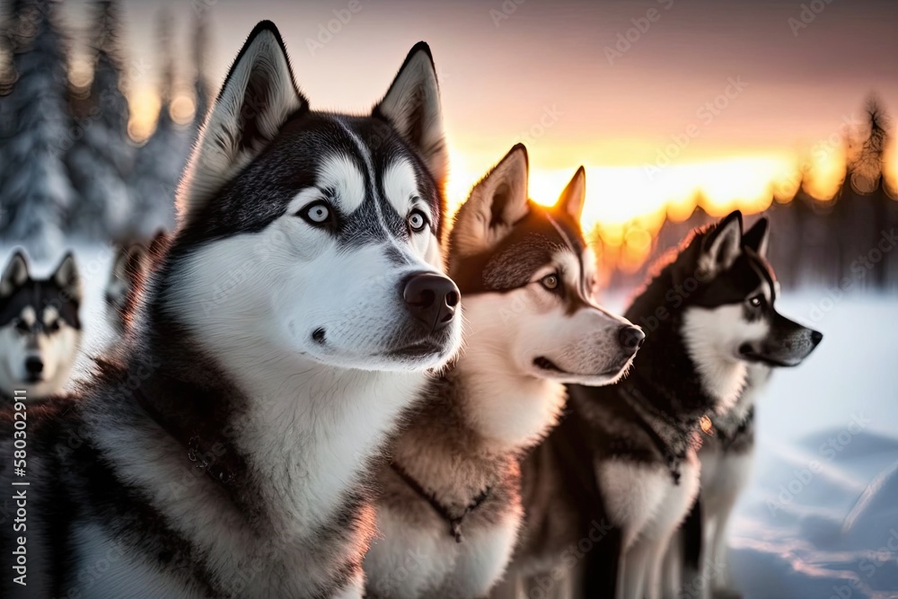 In Lapland, Finland, huskies get ready to pull a sled. Generative AI In Lapland, Finland, huskies get ready to pull a sled. Generative AI