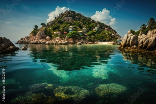 Koh Tao, a Thai island with a tropical paradise and beautiful coral reefs. Generative AI